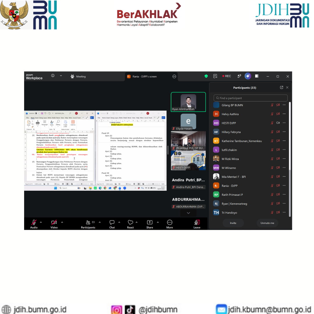Rapat Harmonisasi Rancangan Peraturan Pemerintah tentang Restrukturisasi dan Privatisasi